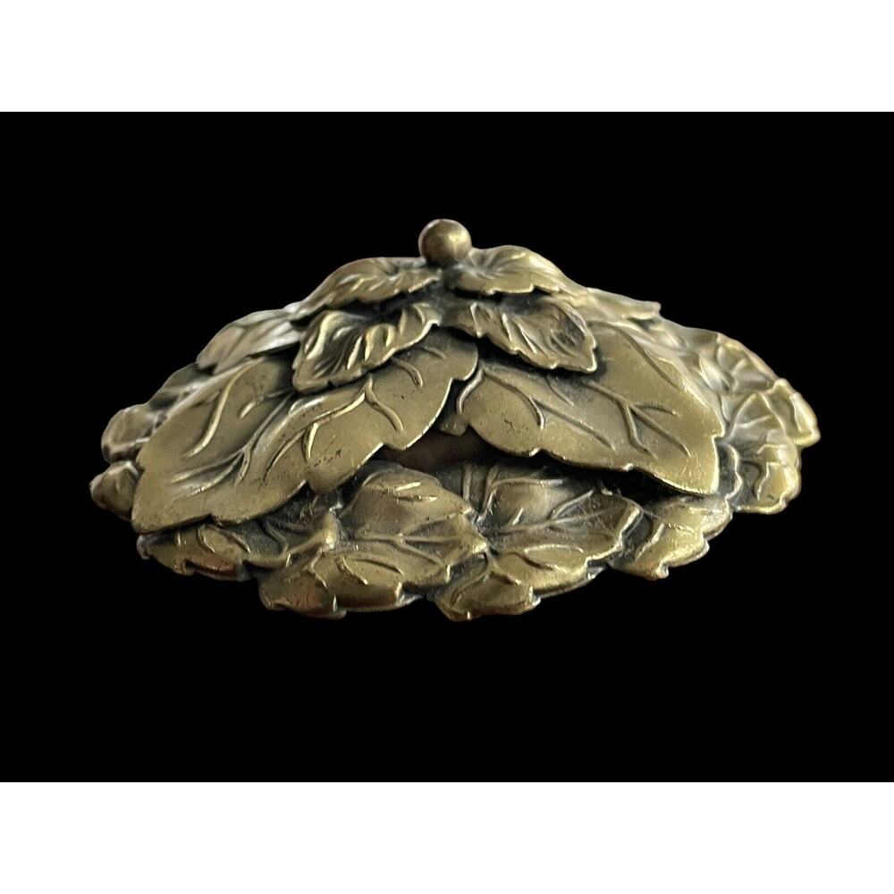 Antique Art Nouveau High Relief Stacked Floral Flower Brooch Pin Brass - Picture 2 of 4